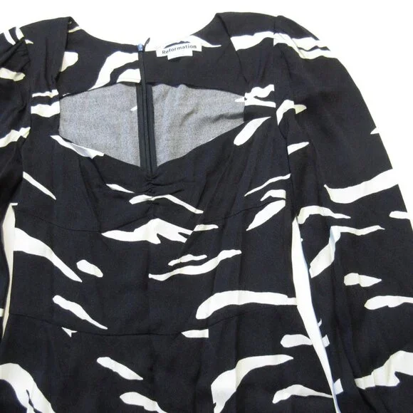 NWT Reformation Wallflower Midi in Mustang Black Ivory Slit Crepe Dress 6 $248